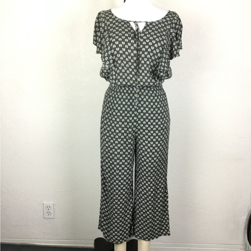 Anna Jumpsuits Size S Green Geometric Capris Wide Leg Lightweight One Pi…